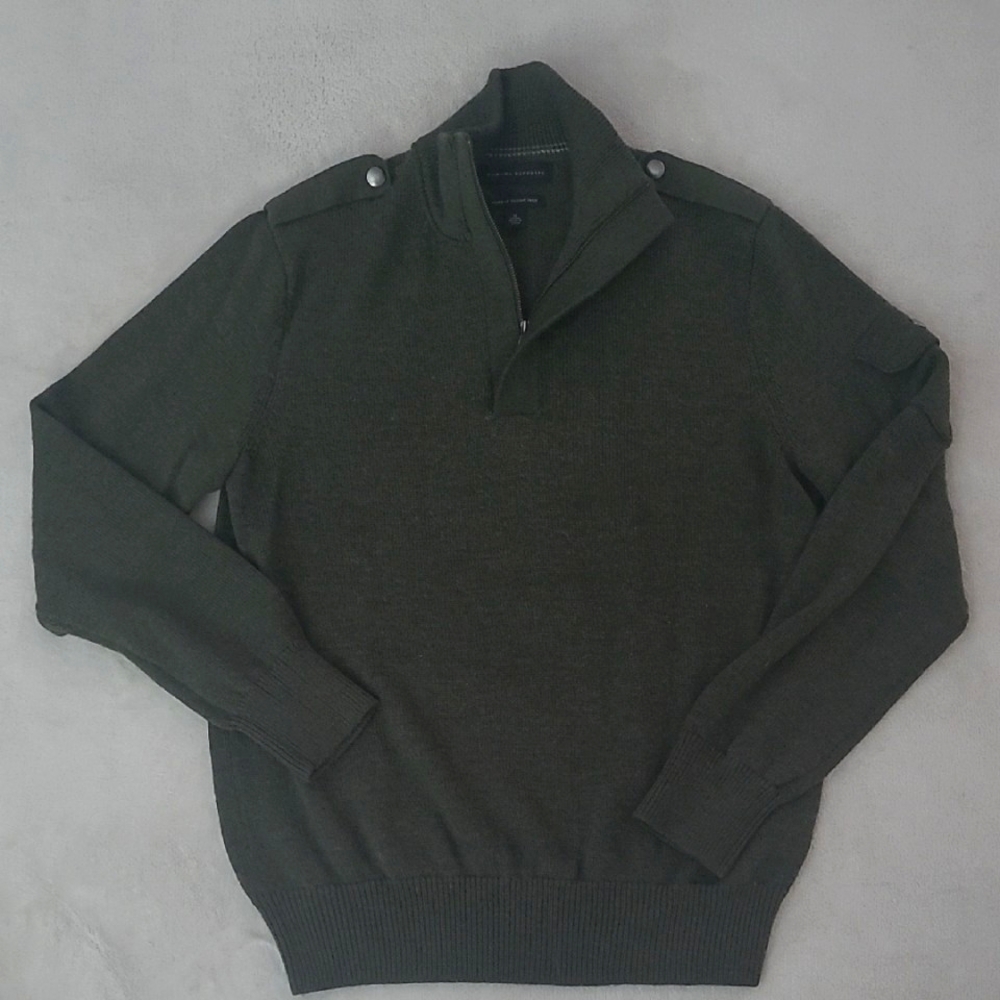 Banana Republic Olive Wool Blend Quarter Zip Sweater Men's M Military Style